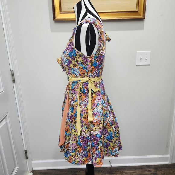 Ark & Co Floral Wrap Dress Size M Multicolor Ruffle Sleeveless Fit & Flare Lined - Picture 6 of 9